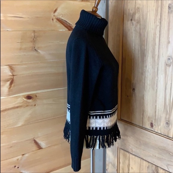 Lord & Taylor Navy Blue Turtleneck Sweater with Elegant Fringe - Picture 5 of 9